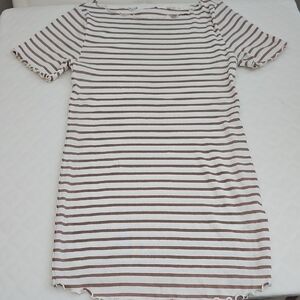H&M Brown and White Striped Short Sleeve Tee